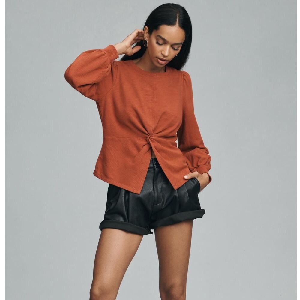 Twist-Front Long Sleeve Top in Rust